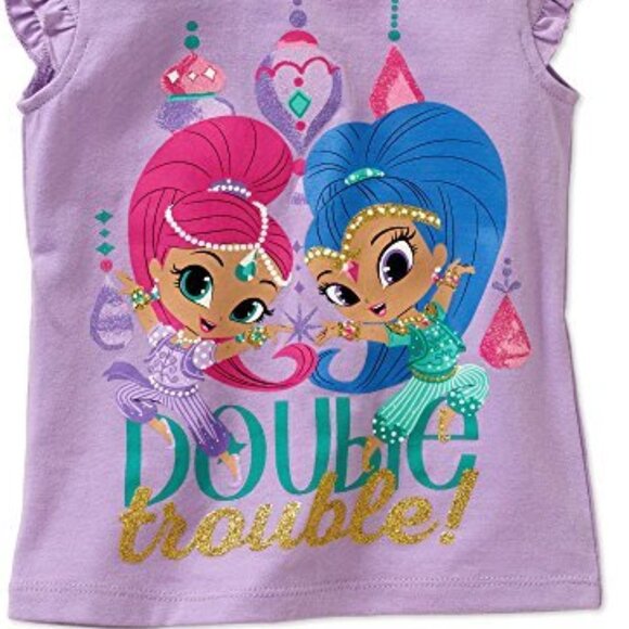 Nickelodeon Shimmer & Shine Girls Double Trouble Tee Shirt, Purple, 2T, NEW - - Picture 2 of 3